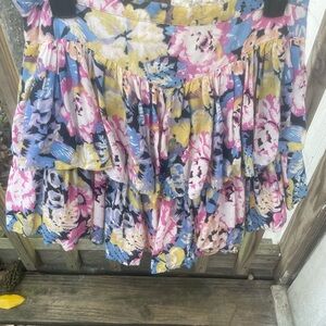 Kimchi Blue Floral A-Line Skirt in Pink, Blue, and Yellow